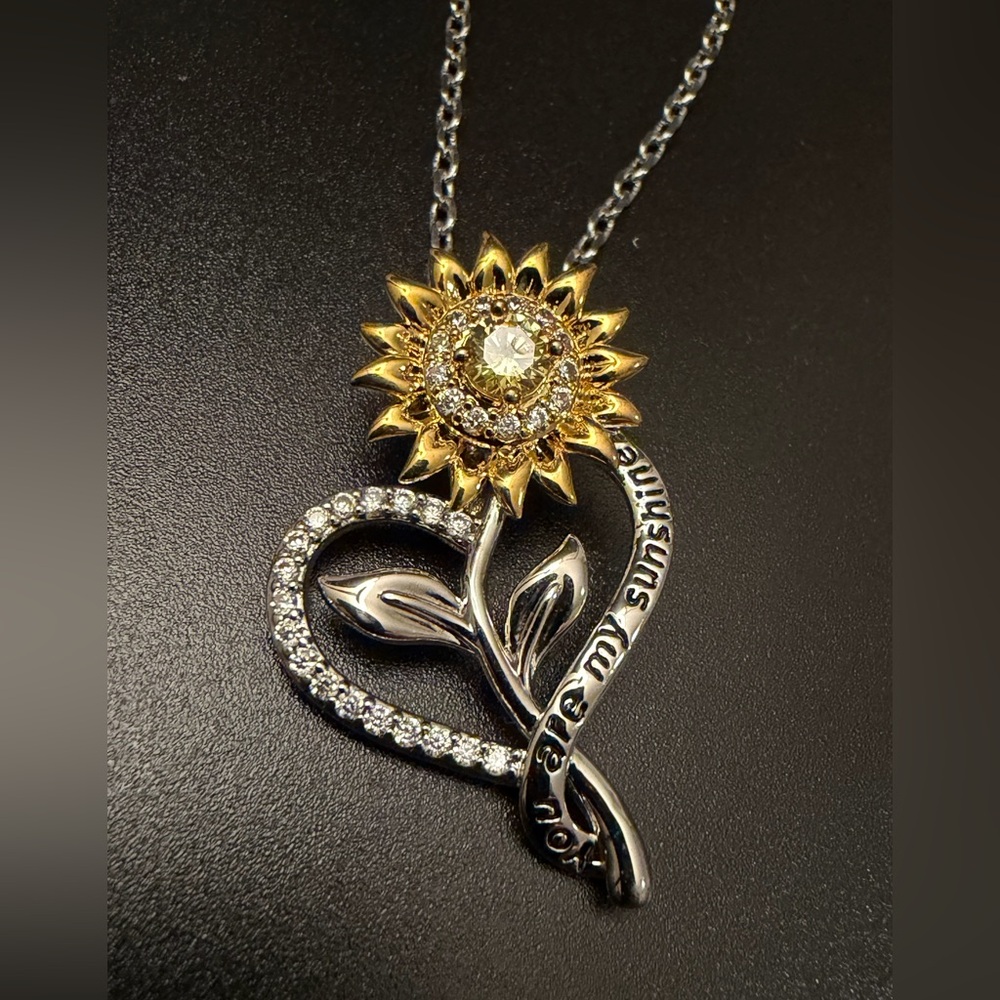 NWOT Sterling Silver You Are My Sunshine Sunflower Pendant Necklace